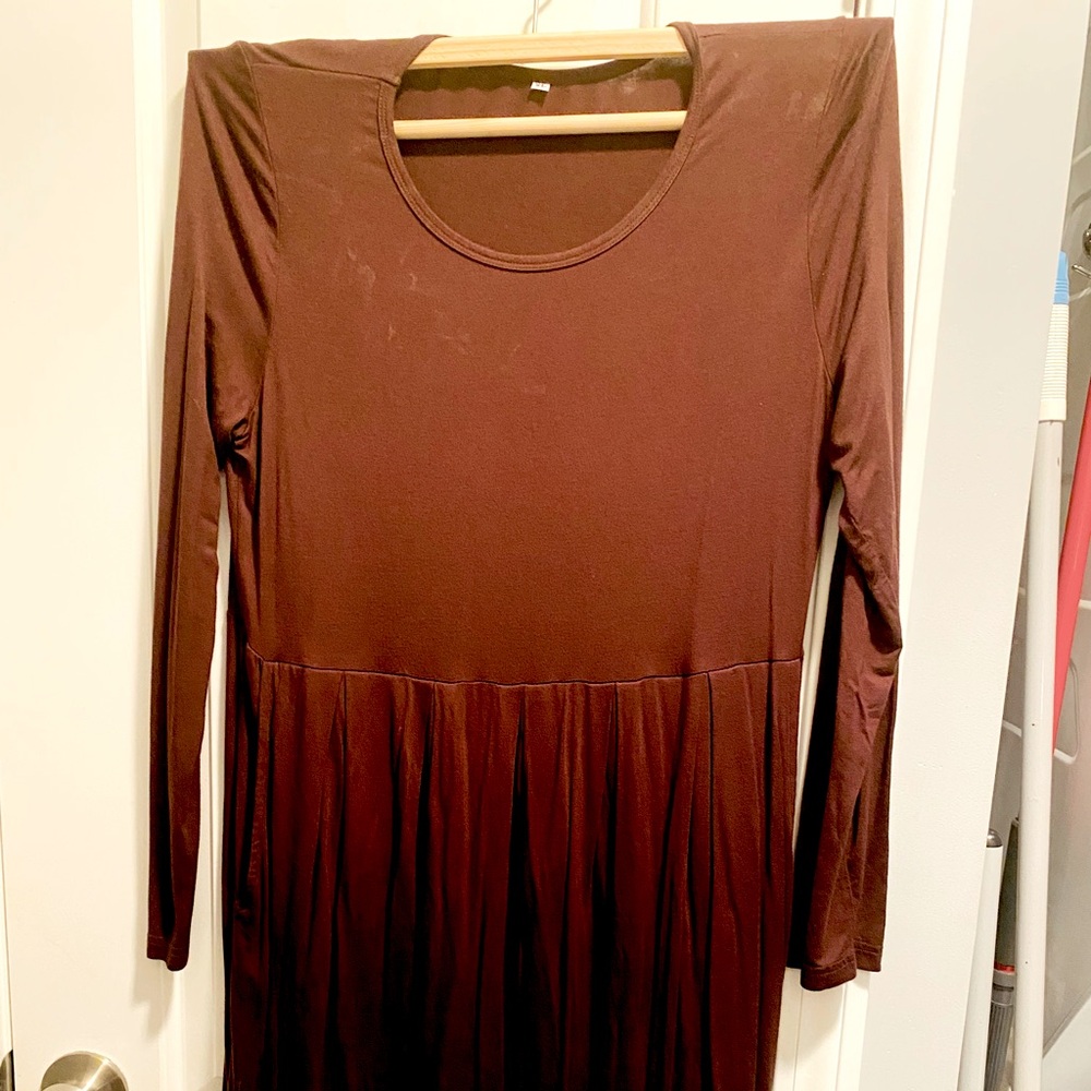 Comfortable Brown Long Sleeve Dress with pockets